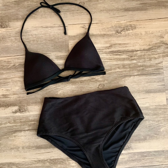 Topshop Other - Topshop Two Piece Black Ribbed Bikini